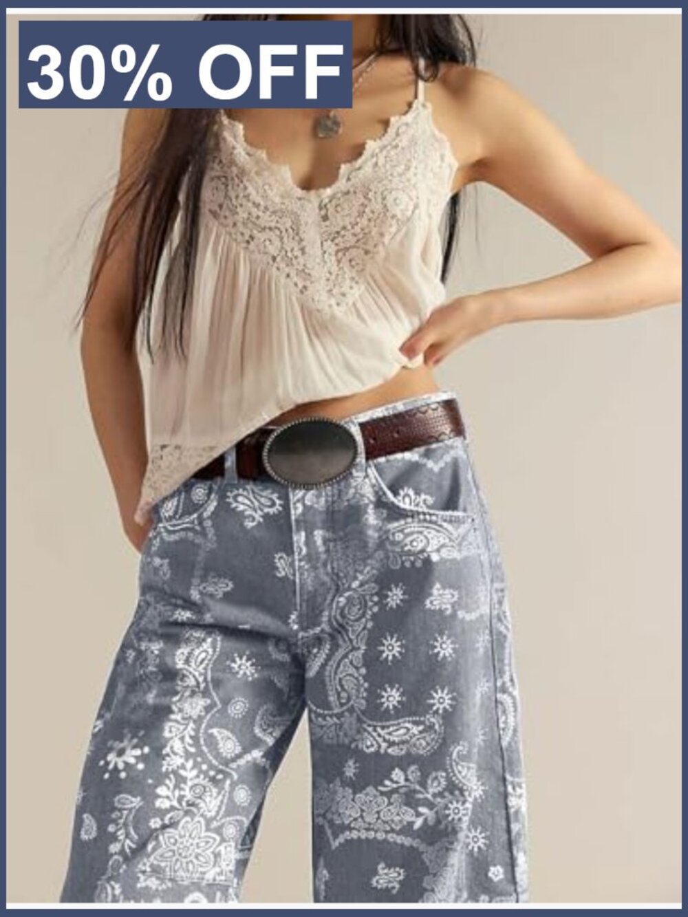 Womens 90s Baggy Barrel Jeans Wide Leg Floral Print Mid Rise Ankle Denim - Picture 3 of 6